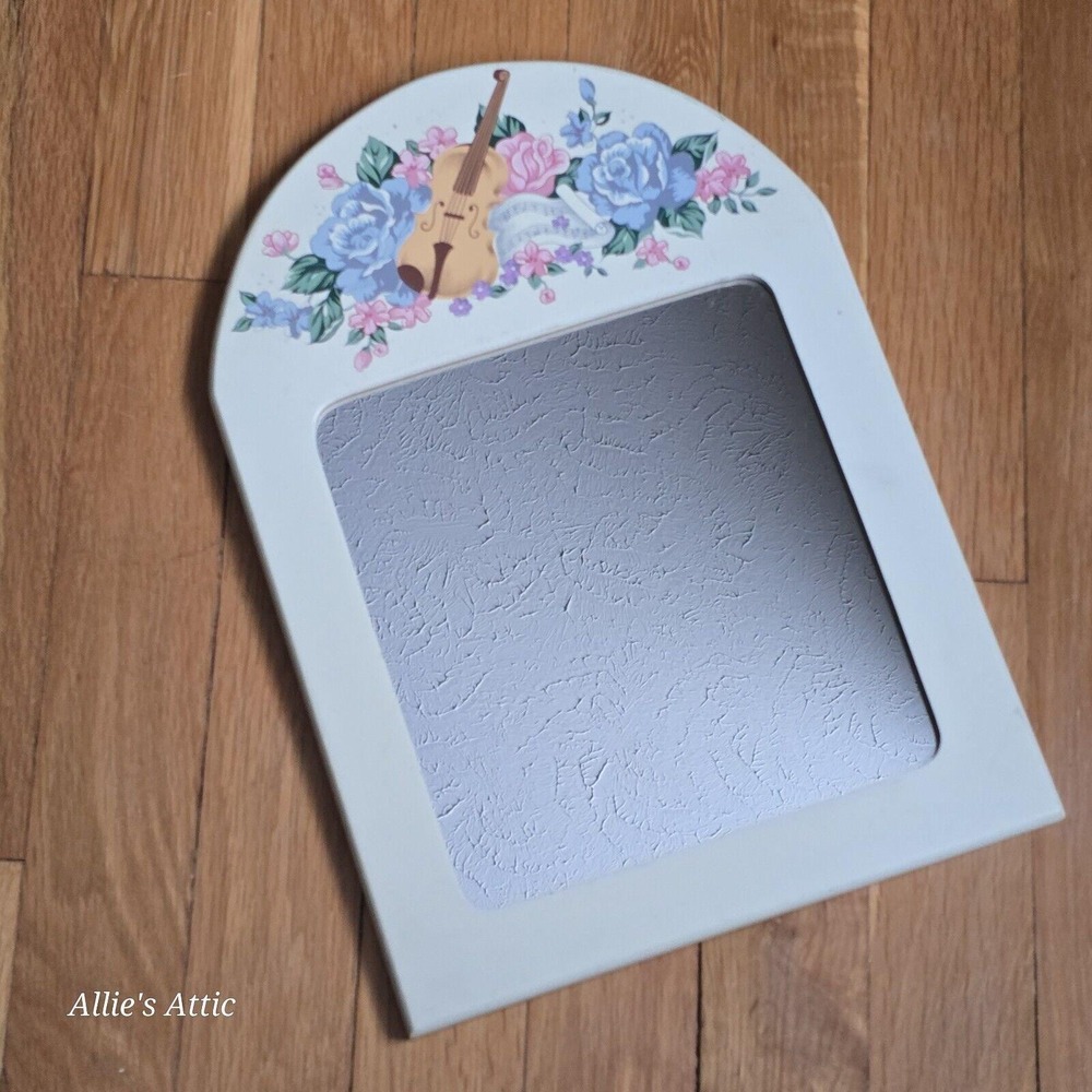 Vintage White Cream Floral Violin‎ Ornate Wall Mirror Coquette Music Decor 13x9